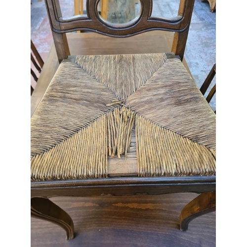 111 - A French style beech rectangular extending dining table and six matching chairs - approx. 76cm high ... 