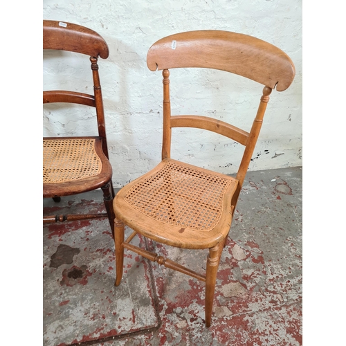 56 - Three late 19th/early 20th century beech occasional chairs, two with rattan seats