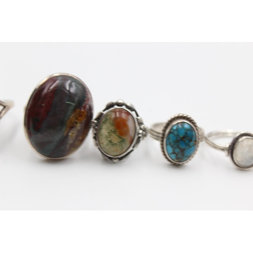 2177 - Five .925 silver gemstone rings to include moss agate, moonstone etc. - approx. gross weight 37 gram... 