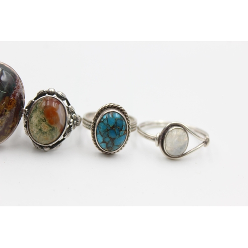 2177 - Five .925 silver gemstone rings to include moss agate, moonstone etc. - approx. gross weight 37 gram... 