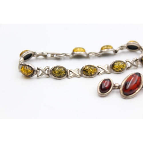 2181 - Five pieces of .925 silver amber jewellery - approx. gross weight 29 grams