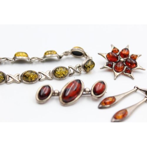 2181 - Five pieces of .925 silver amber jewellery - approx. gross weight 29 grams