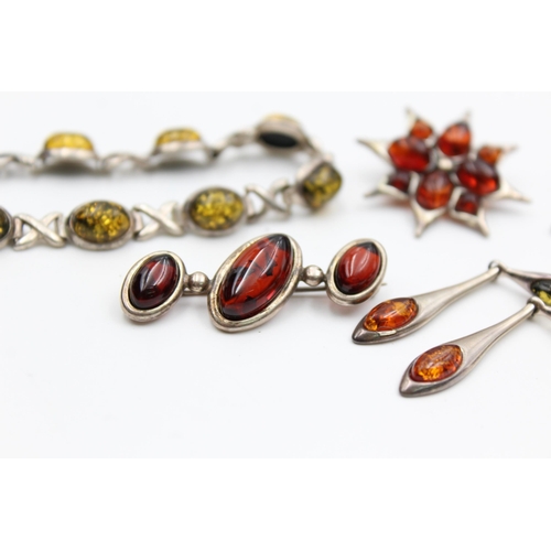 2181 - Five pieces of .925 silver amber jewellery - approx. gross weight 29 grams