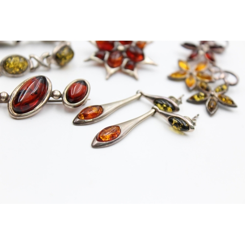 2181 - Five pieces of .925 silver amber jewellery - approx. gross weight 29 grams