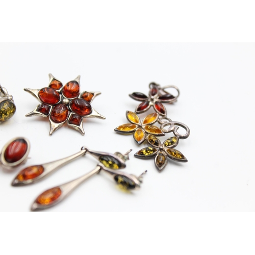 2181 - Five pieces of .925 silver amber jewellery - approx. gross weight 29 grams