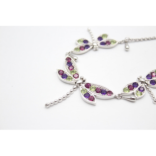 2184 - A .925 silver statement butterfly necklace set with CZ - approx. gross weight 17 grams