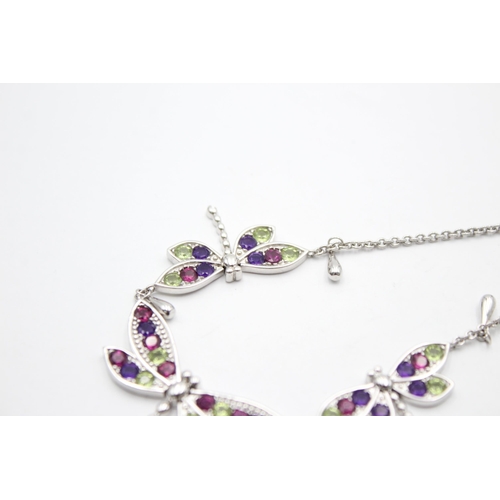 2184 - A .925 silver statement butterfly necklace set with CZ - approx. gross weight 17 grams