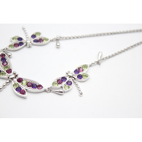 2184 - A .925 silver statement butterfly necklace set with CZ - approx. gross weight 17 grams