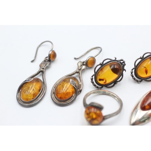 2185 - Five pieces of .925 silver amber jewellery - approx. gross weight 20 grams