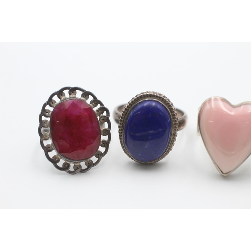 2189 - Five .925 silver gemstone rings to include lace agate, lapis lazuli etc. - approx. gross weight 38 g... 