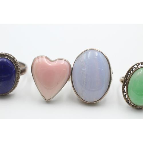 2189 - Five .925 silver gemstone rings to include lace agate, lapis lazuli etc. - approx. gross weight 38 g... 