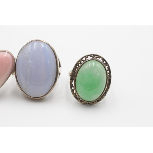 2189 - Five .925 silver gemstone rings to include lace agate, lapis lazuli etc. - approx. gross weight 38 g... 