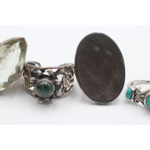 2190 - Five .925 silver gemstone rings to include shell, opal - approx. gross weight 44.5 grams