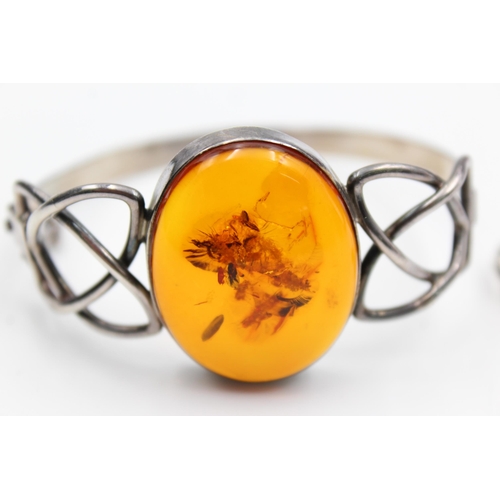 2193 - Three pieces of .925 silver amber jewellery - approx. gross weight 26 grams