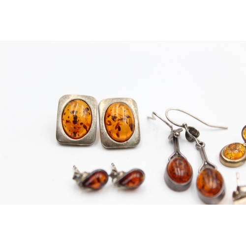 2197 - Six pairs of .925 silver amber earrings - approx. gross weight 19 grams