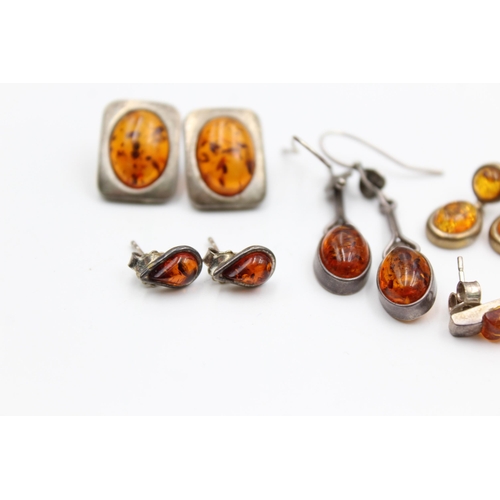 2197 - Six pairs of .925 silver amber earrings - approx. gross weight 19 grams