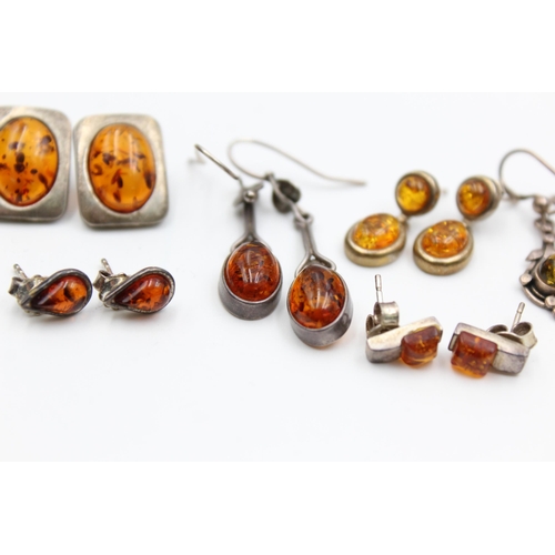 2197 - Six pairs of .925 silver amber earrings - approx. gross weight 19 grams