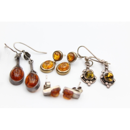 2197 - Six pairs of .925 silver amber earrings - approx. gross weight 19 grams