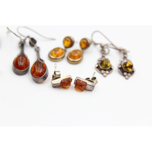 2197 - Six pairs of .925 silver amber earrings - approx. gross weight 19 grams