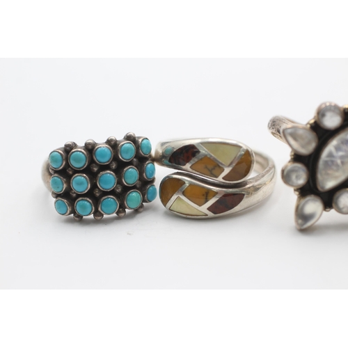 2202 - Five .925 silver gemstone rings to include turquoise, moonstone etc. - approx. gross weight 47 grams