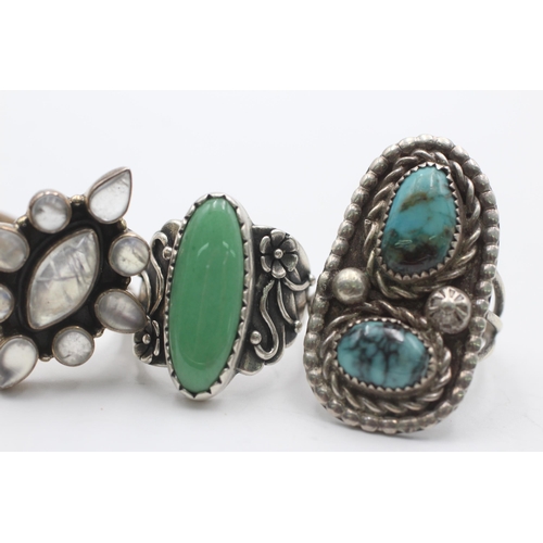 2202 - Five .925 silver gemstone rings to include turquoise, moonstone etc. - approx. gross weight 47 grams