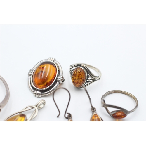 2204 - Six pieces of .925 silver amber jewellery - approx. gross weight 21 grams