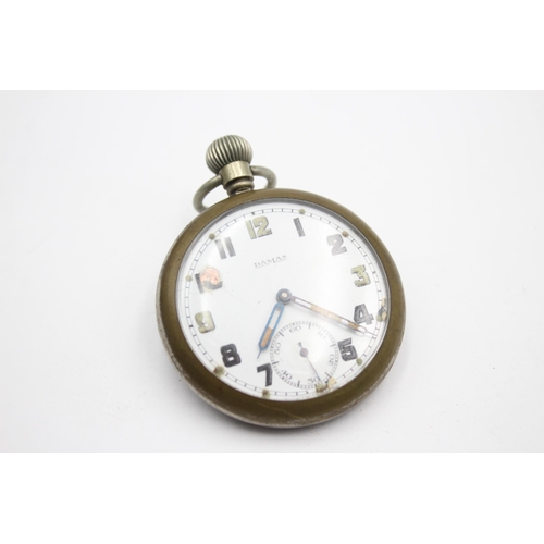 2232 - A WWII Damas hand-wind pocket watch engraved with military broad arrow mark, G.S/T.P and issue no. X... 