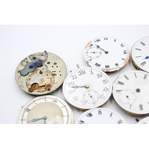 2239 - Ten hand and key wind pocket watch movements with enamel dials to include Waltham, H. Samuel etc.