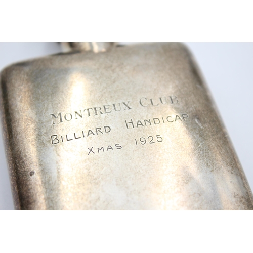 2284 - A stamped .800 silver gent's hip flask with engraving - approx. gross weight 73 grams and 11cm high ... 