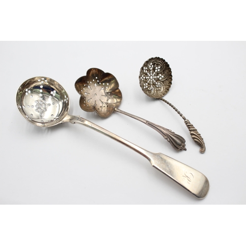 2291 - Three antique hallmarked sterling silver sugar sifter spoons - approx. gross weight 77 grams