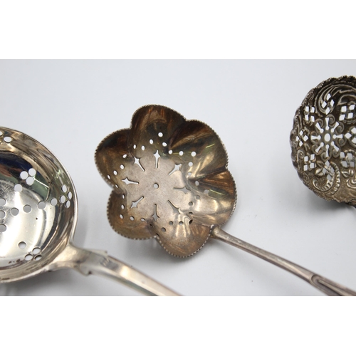 2291 - Three antique hallmarked sterling silver sugar sifter spoons - approx. gross weight 77 grams