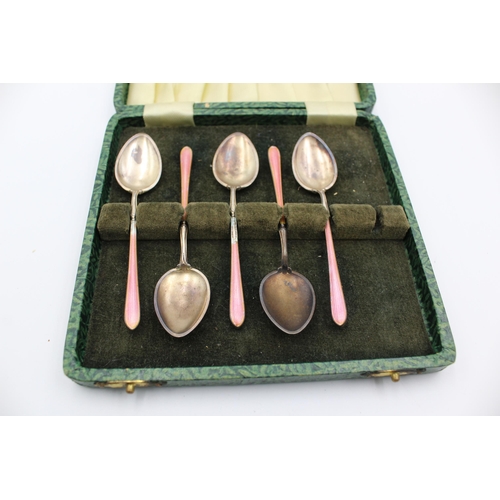 2293 - Five vintage .925 imported silver and guilloche enamel spoons - approx. gross weight 67 grams and 10... 