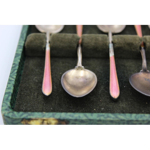 2293 - Five vintage .925 imported silver and guilloche enamel spoons - approx. gross weight 67 grams and 10... 