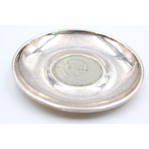 2298 - A Collins & Cook hallmarked Birmingham silver trinket dish with Churchill coin, dated 1967 - approx.... 