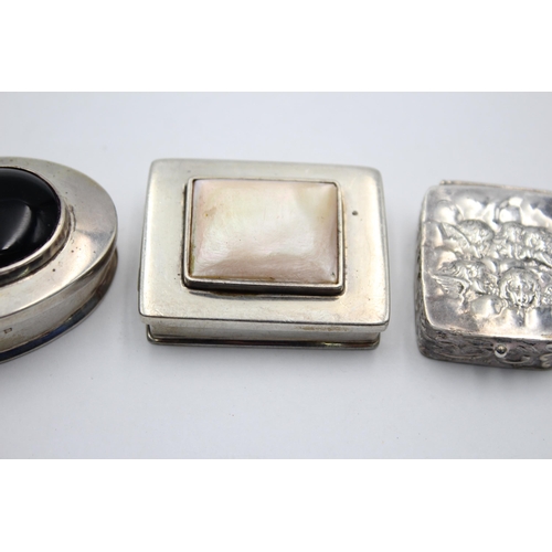 2317 - Three silver pill boxes, two continental and one sterling - approx. gross weight 77 grams