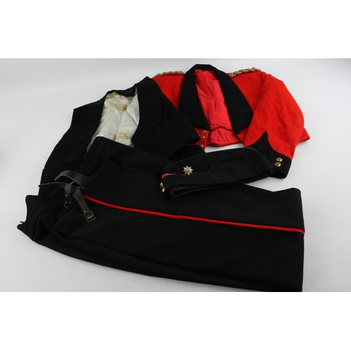 501 - A vintage British military officer's mess dress uniform comprising waistcoat, tunic, trousers and ca... 