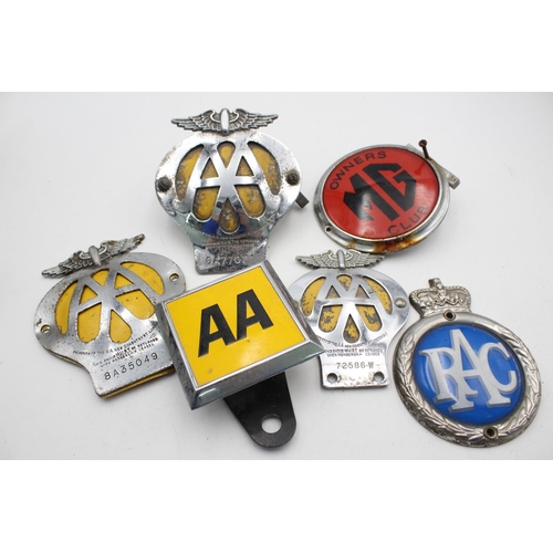 536 - Six vintage car grille badges to include RAC, MG Owners Club etc.