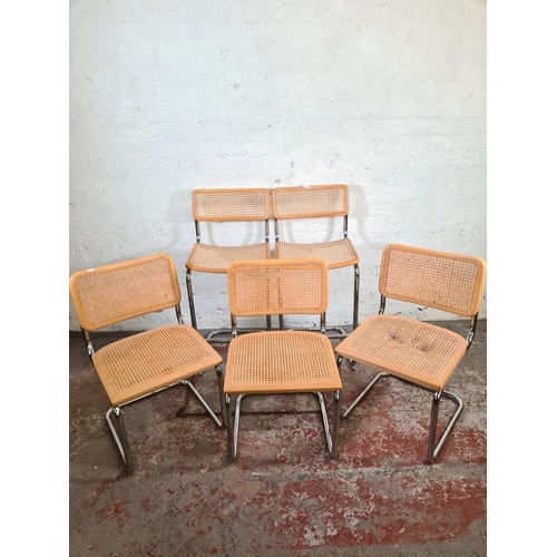 170 - Five Marcel Breuer style beech and cane cantilever dining chairs