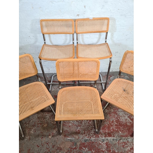 170 - Five Marcel Breuer style beech and cane cantilever dining chairs