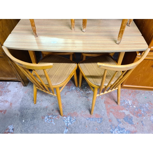 172 - Seven pieces of mid 20th century beech furniture, four Centa dining chairs, two stools and one lamin... 