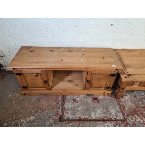 207 - Two pieces of Mexican pine furniture, one TV stand and one rectangular coffee table