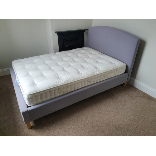 211 - A modern grey fabric upholstered double bed frame with John Lewis Natural Collection natural cotton ... 