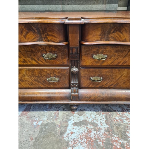 210 - Two pieces of Victorian furniture, one mahogany serpentine sideboard and one mahogany framed over ma... 