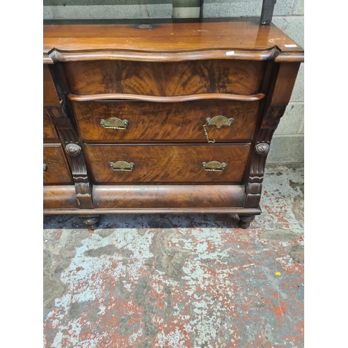 210 - Two pieces of Victorian furniture, one mahogany serpentine sideboard and one mahogany framed over ma... 