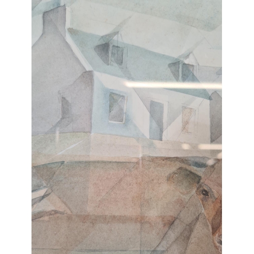 216 - A framed Cubism style watercolour titled ‘Islay Reflections’ signed M. G. Burton - approx. 34cm high... 