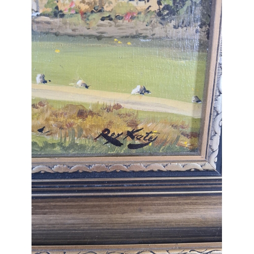 224 - A gilt framed Roy Kraty oil on board - approx. 76cm wide x 51cm high