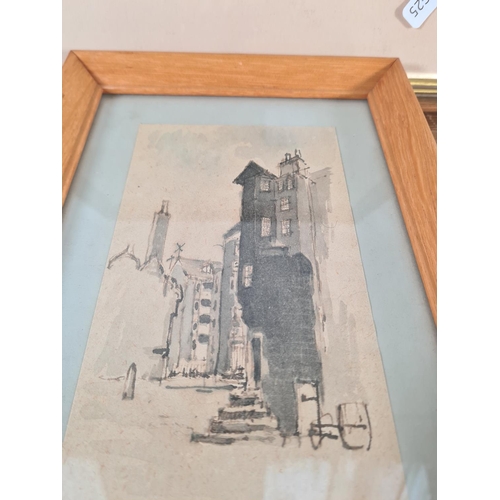 225 - Two framed watercolours, one William Dodd cattle scene and one Edinburgh scene signed lower right