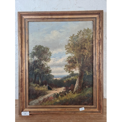 226 - A gilt framed oil on canvas of a woodland scene, signed lower left - approx. 55cm high x 45cm wide