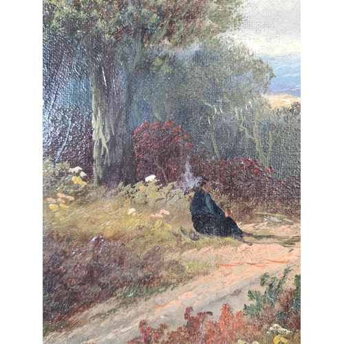 226 - A gilt framed oil on canvas of a woodland scene, signed lower left - approx. 55cm high x 45cm wide