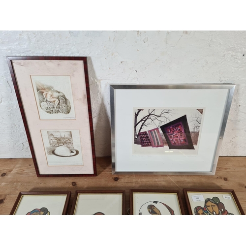 229 - Seven framed pictures to include four Daphne Odjig prints, Jill Coleman Amish no. 363 limited editio... 